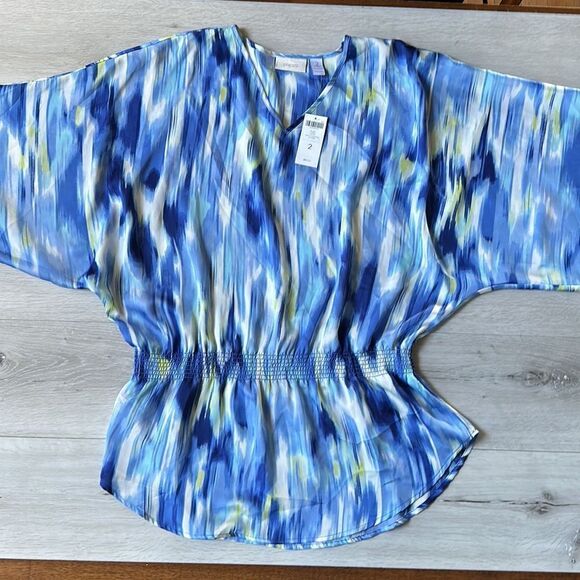 Chico’s Lynnea Tunic Top 2 3/4 Sleeve Smocked V-Neck Deep Ultra Marine Blue Nwt‎ - Picture 4 of 7